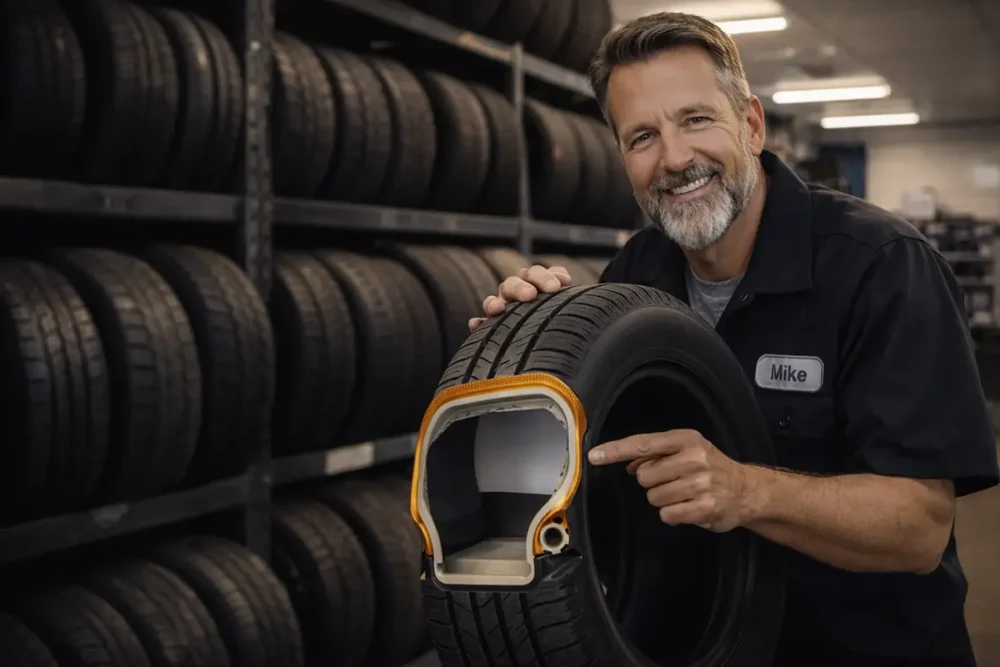 Mike presenting a run-flat tire