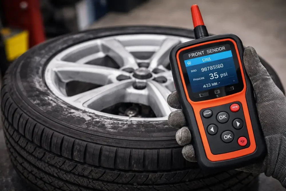 Checking tire pressure with TPMS tool