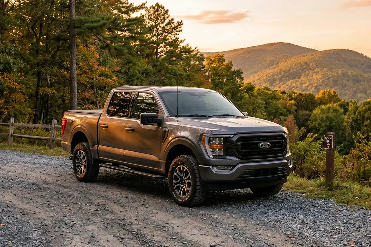 Ford F-150 parked on gravel trail