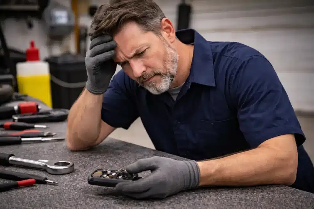Frustrated mechanic with broken sensor