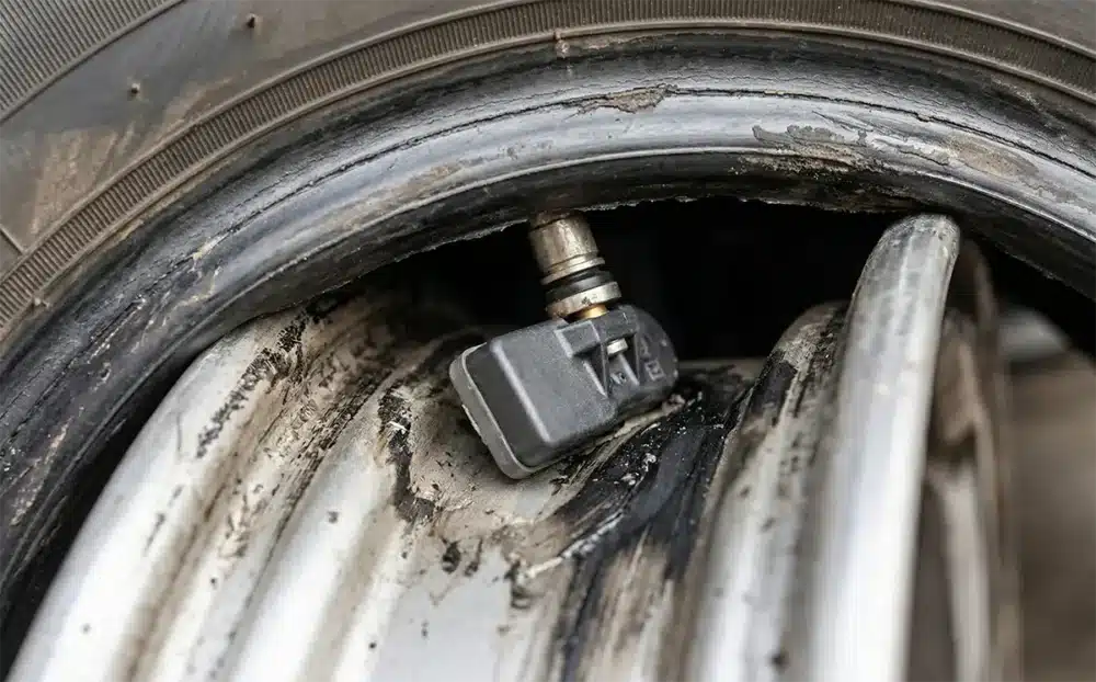 TPMS sensor in metal wheel rim