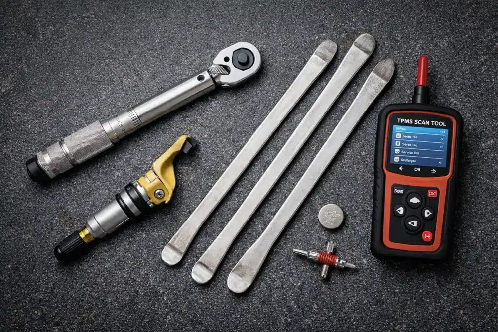 TPMS tool kit on workbench