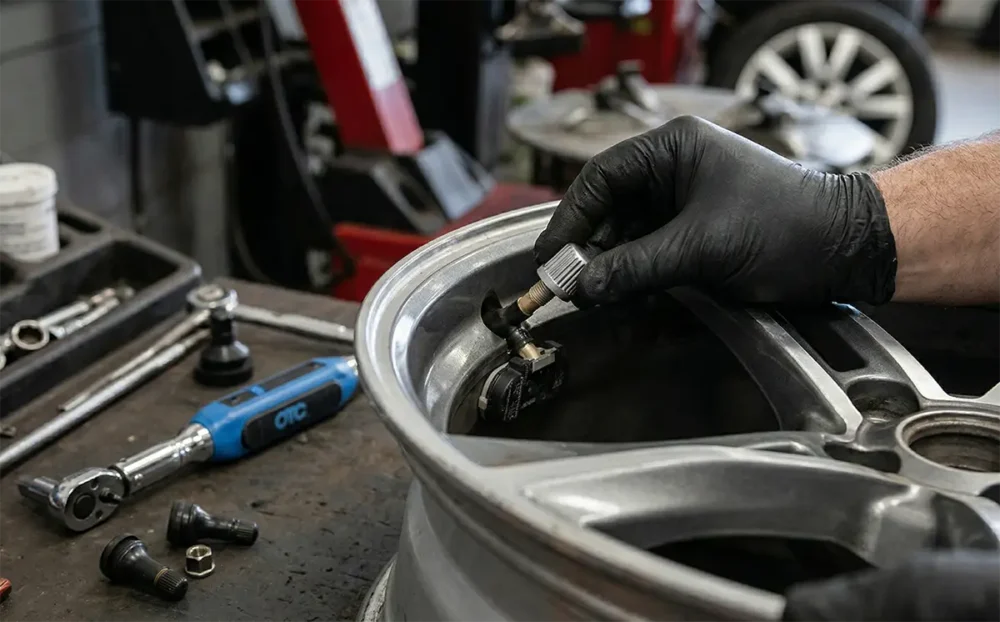 Tightening the TPMS sensor on wheel
