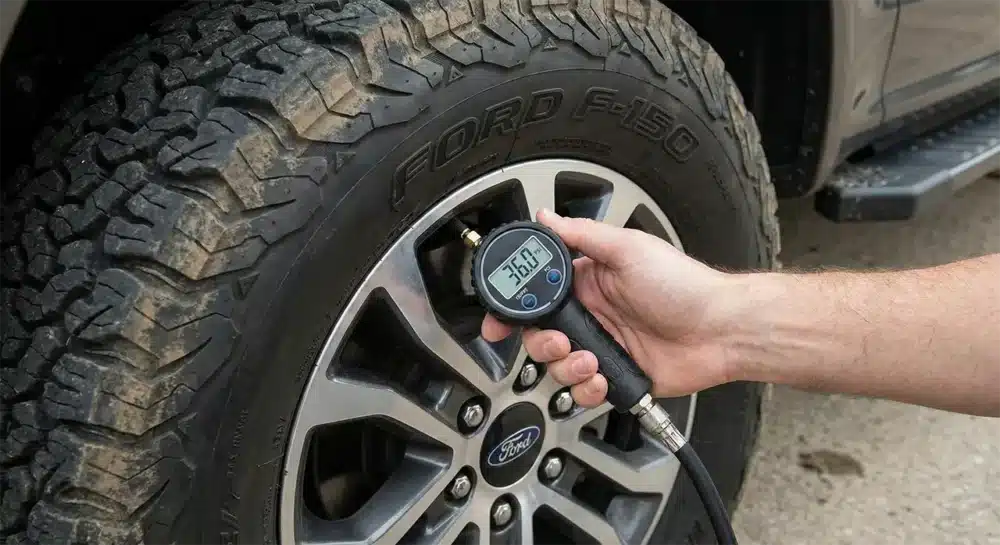How to Maintain Your Wheels: A Real-World Testing Guide 8 Checking the cold tire pressure on my F-150 with a digital gauge