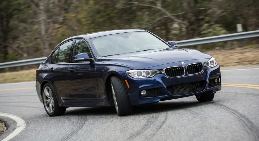 Performance tire cornering test - BMW on a curve