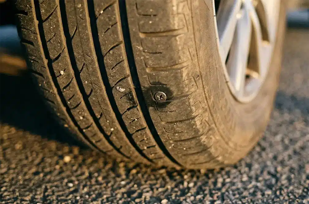 Why Do Tires Lose Pressure? 9 Real Reasons Explained 5 Screw or nail embedded in tire tread causing slow leak