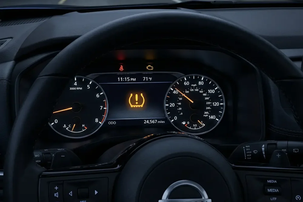 Why Do Tires Lose Pressure? 9 Real Reasons Explained 7 TPMS warning light on car dashboard