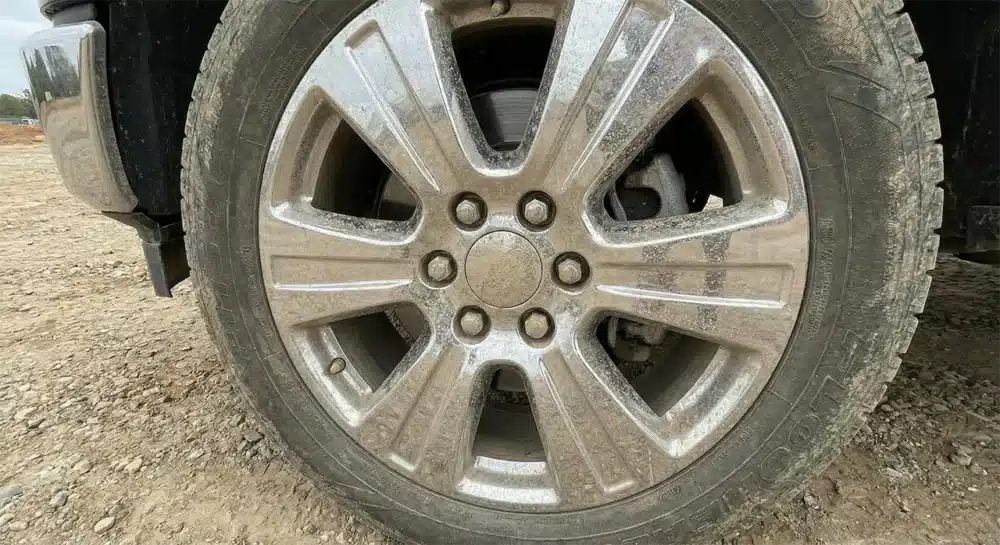 How to Maintain Your Wheels: A Real-World Testing Guide 6 The F-150's wheel covered in fine dust after being parked at a construction site