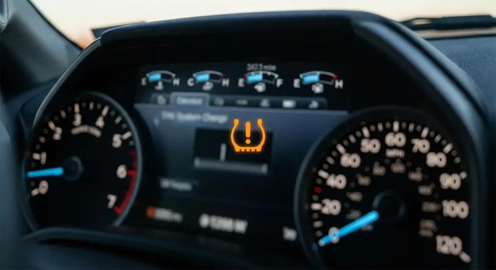 Tire pressure warning light on dashboard