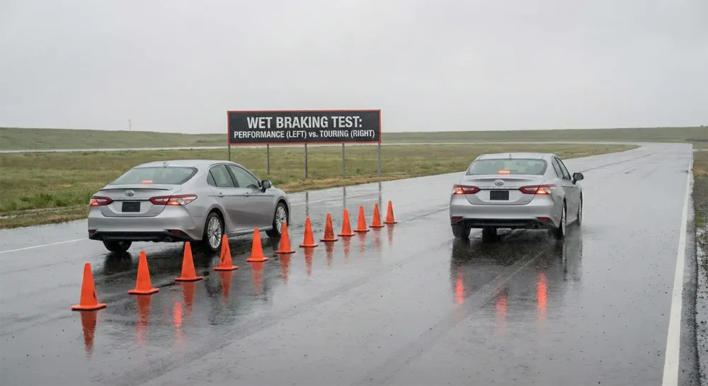 Wet road braking comparison