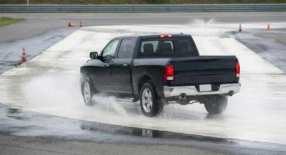 Wet Road Braking Test With Truck