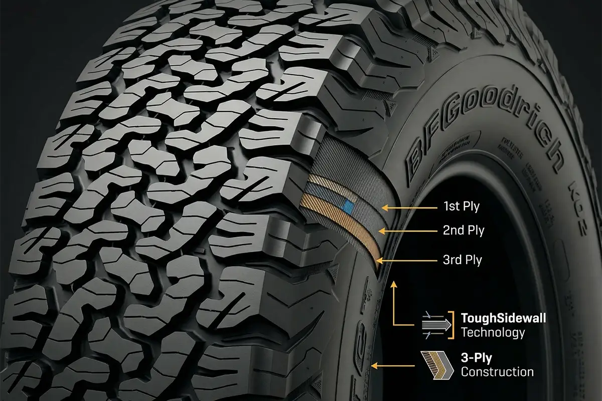 BFGoodrich Tires Review: Conquer Every Terrain with Confidence 4 BFGoodrich KO2 sidewall closeup showing interlocking tread pattern
