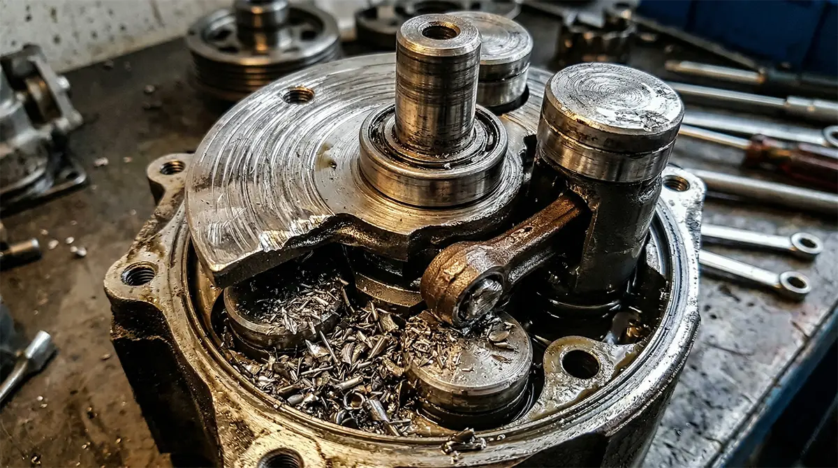 Pag 46 vs Pag 100: Comparing the Key Differences Between A/C Compressor Oils 7 Damaged AC compressor with worn internal components
