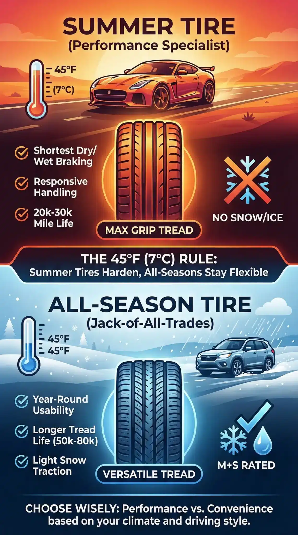 Summer Tires Vs. All-Season Tires Infographic