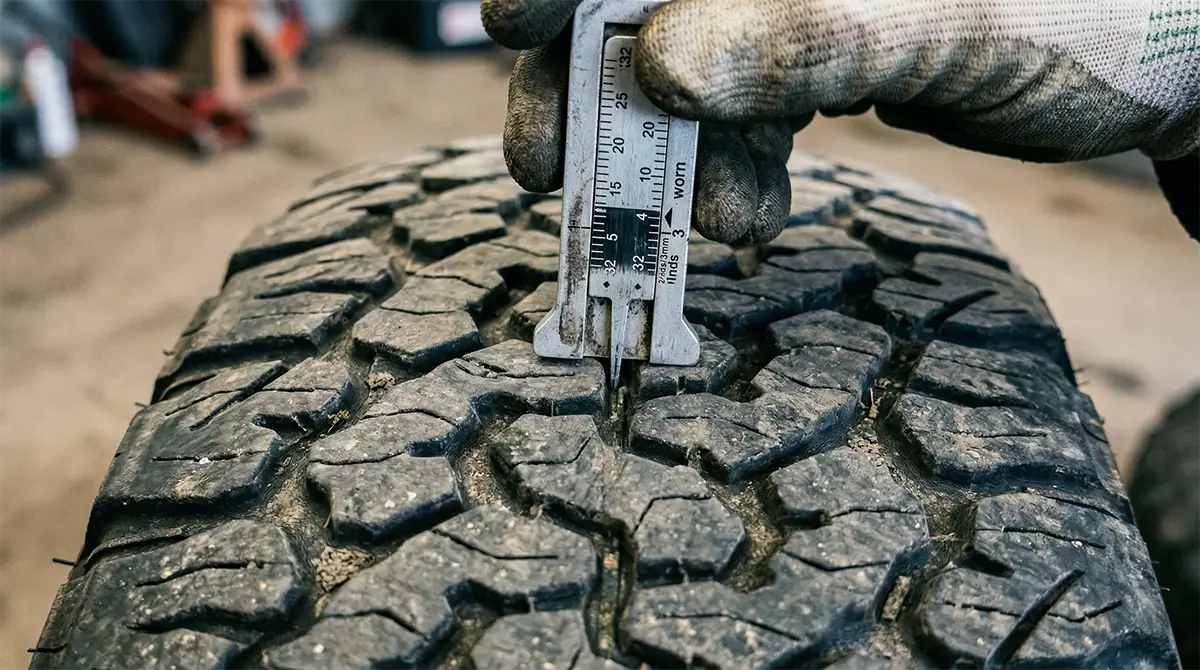 BFGoodrich Tires Review: Conquer Every Terrain with Confidence 12 Tread depth measurement on BFGoodrich KO2 tire after heavy use