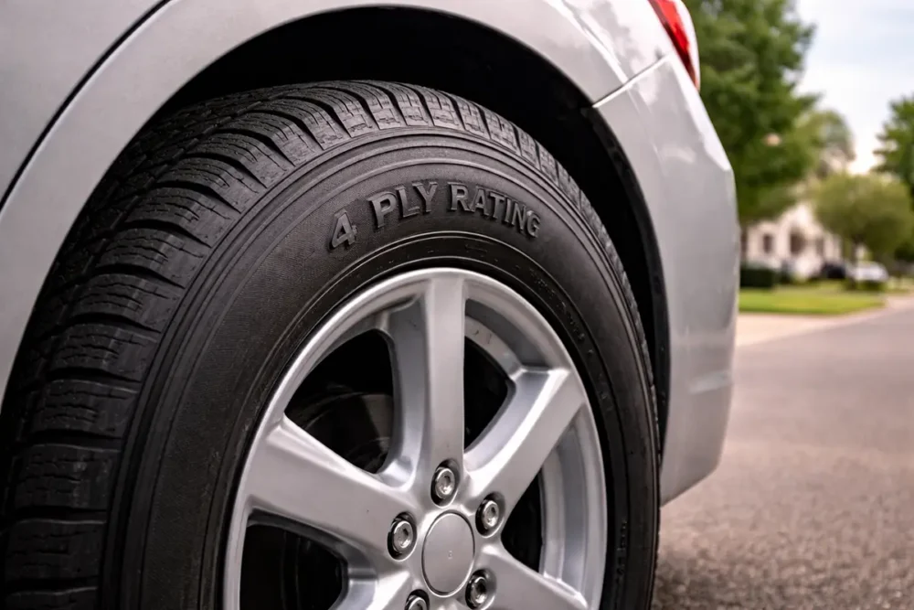 Closeup of 4 ply passenger tire sidewall
