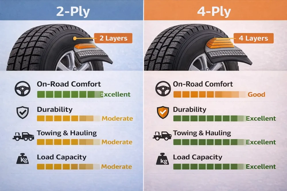 Comparison graphic of 2-ply vs 4-ply tire