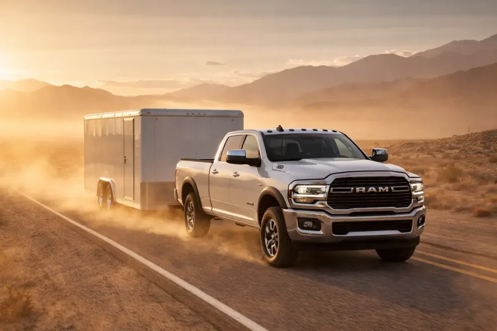 Ram 2500 with Load Range F tires towing enclosed cargo trailer